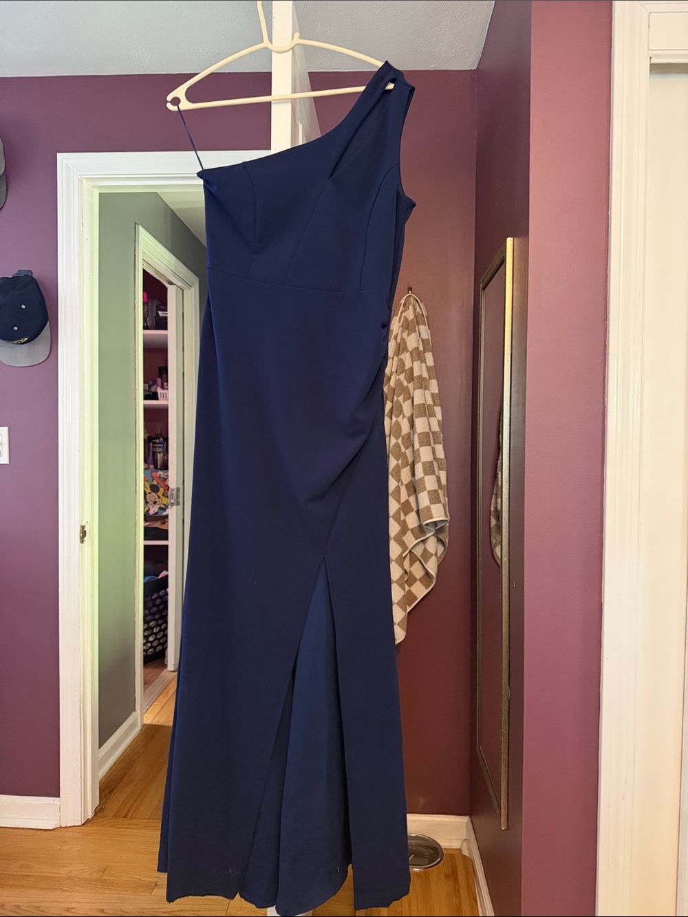 One-Shoulder Navy Evening Gown